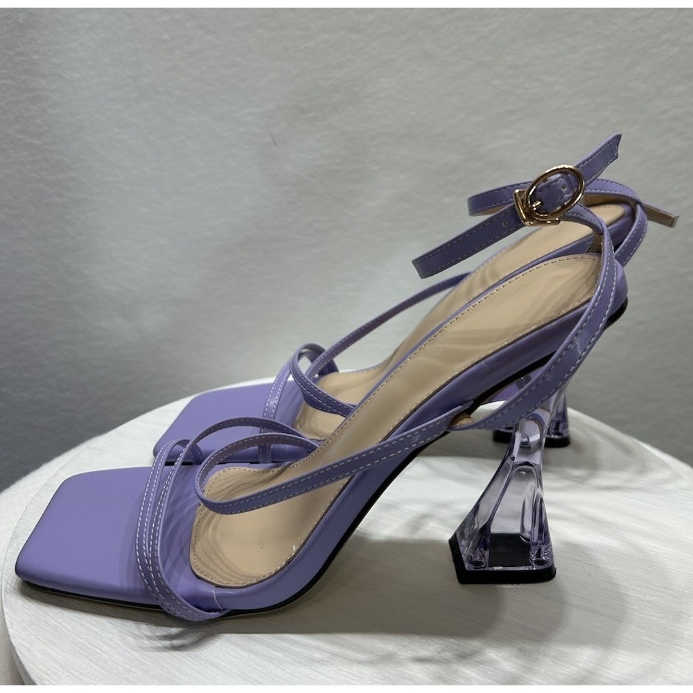 Crystal Heel Square Toe Lilac High Heel Strappy Sandals Women Size 40/US 9.5 EUC